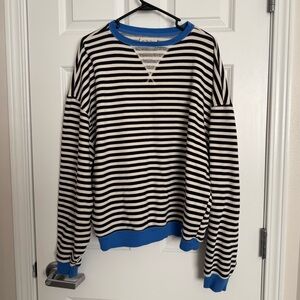 Free People Classic Striped Oversized Crewneck Sweatshirt, medium
